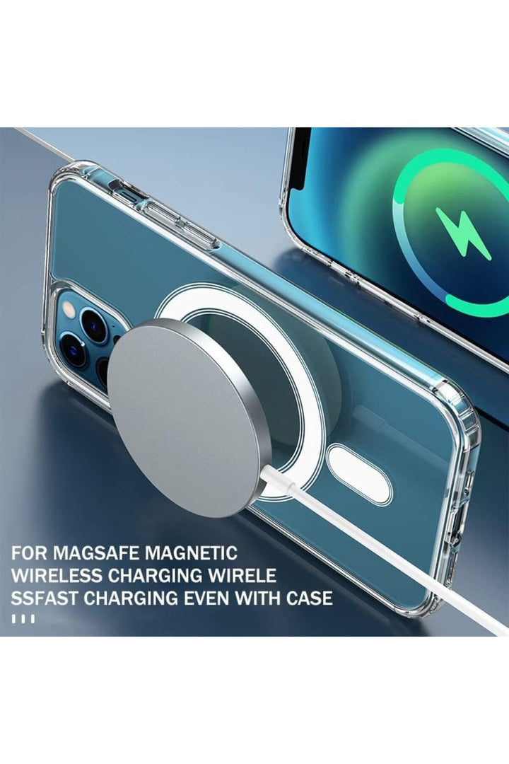 iPhone 12 Pro Uyumlu Kılıf Kamera Çıkıntılı Şeffaf Magsafe Kılıf Kablosuz Şarj Destekli Kapak