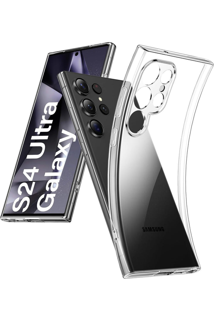Samsung Galaxy S24 Ultra Uyumlu Kılıf 3D Kamera Koruma Darbe Önleyici Şeffaf Renksiz Silikon Kapak