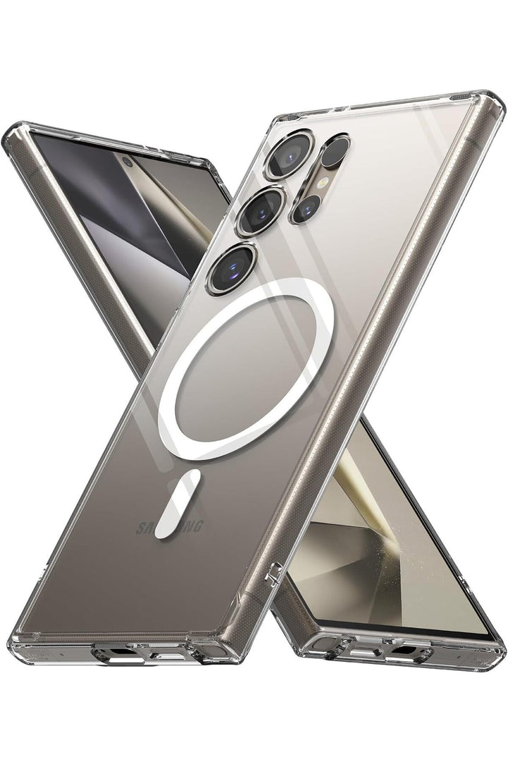 Samsung Galaxy S24 Ultra Uyumlu Kılıf Kamera Çıkıntılı Şeffaf Magsafe Kablosuz Şarj Destekli Kapak