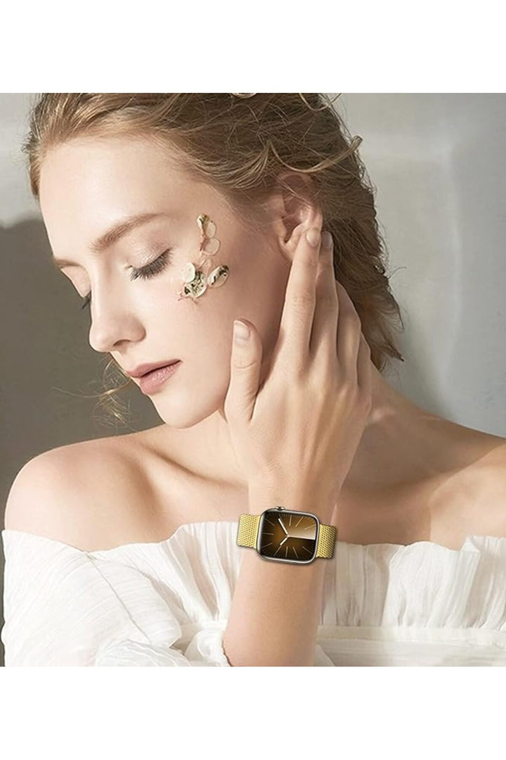 Apple Watch 9 8 7 6 5 4 3 2 1 Se 38mm/40mm/41mm Uyumlu Kordon Mıknatıslı Ayarlanabilir Metal Kordon