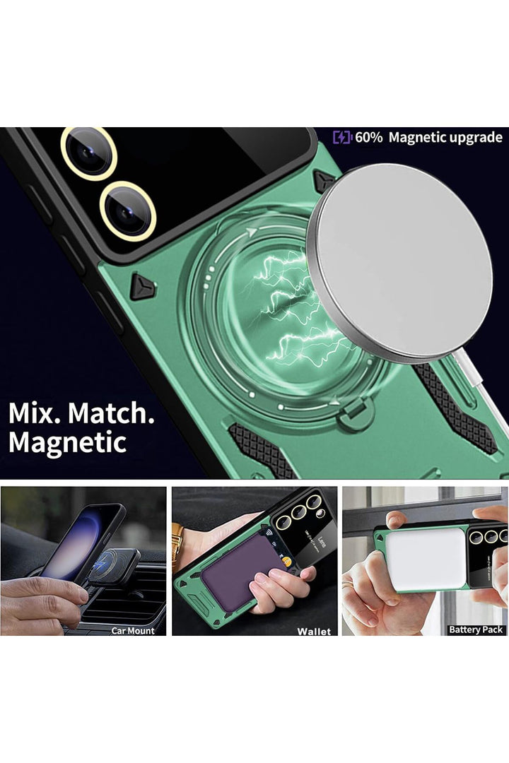 Samsung Galaxy S23 Fe Uyumlu Kılıf Magsafe Standlı Kamera Lens Korumalı Dayanıklı Renkli Tank Kapak