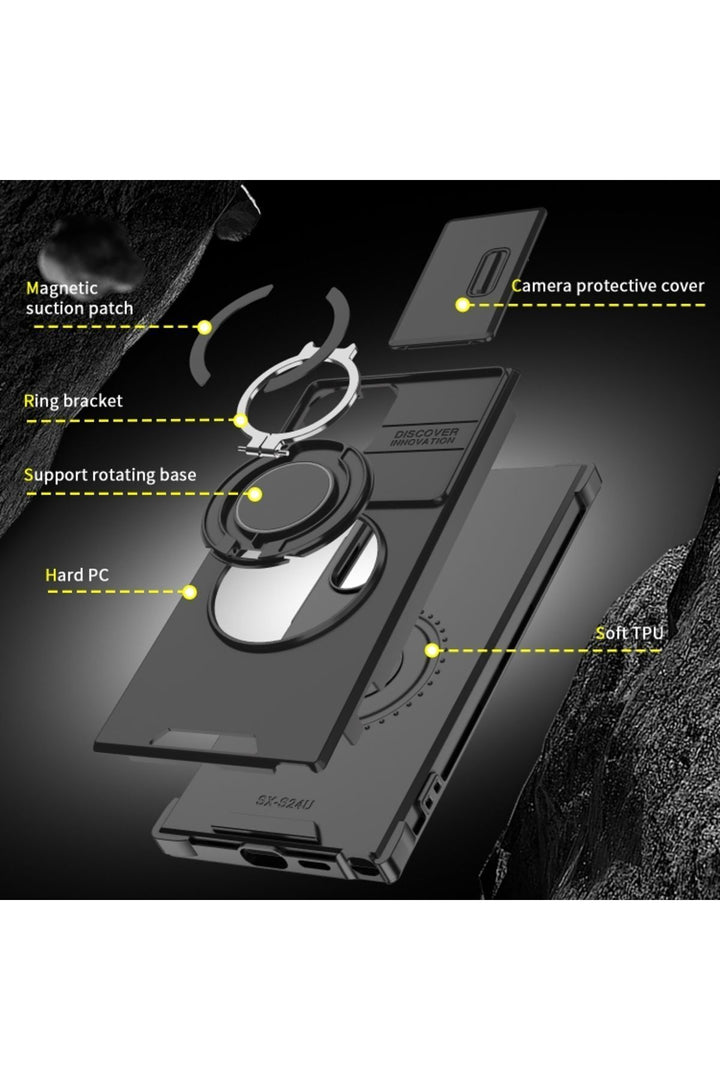 Samsung Galaxy A55 Uyumlu Kılıf Kamera Korumalı Sürgülü 360 Dönebilen Magsafe Stand Tank Kapak