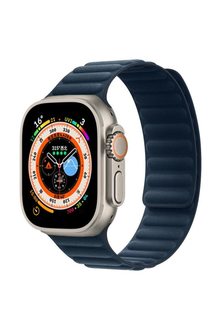 Apple Watch 9 8 7 6 5 4 3 2 1 Se 42mm/44mm/45mm/49mm Uyumlu Kordon Mıknatıslı Magnetli Deri Kordon
