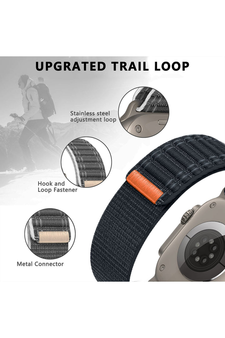 Apple Watch 44mm/45mm/46mm/49mm Uyumlu Kordon Bakla Bölmeli Dizayn Hasır Cırt Dokuma Kumaş Kordon