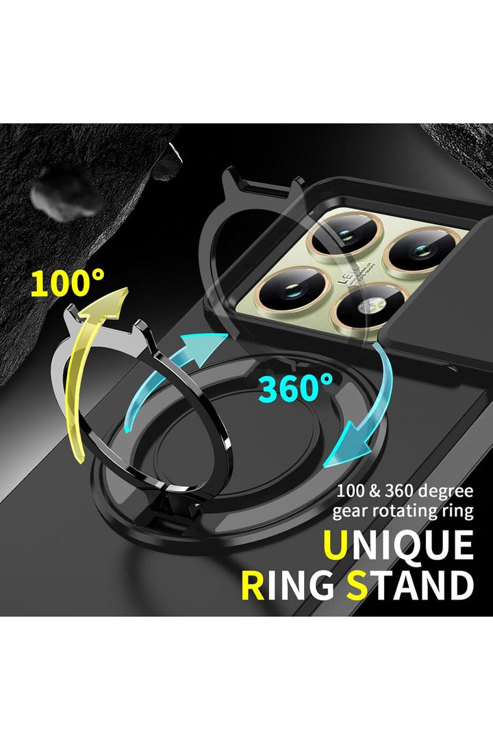 Mi 15T Uyumlu Kılıf Kamera Korumalı Sürgülü 360 Dönebilen Magsafe Stand Siyah Tank Arka Kapak