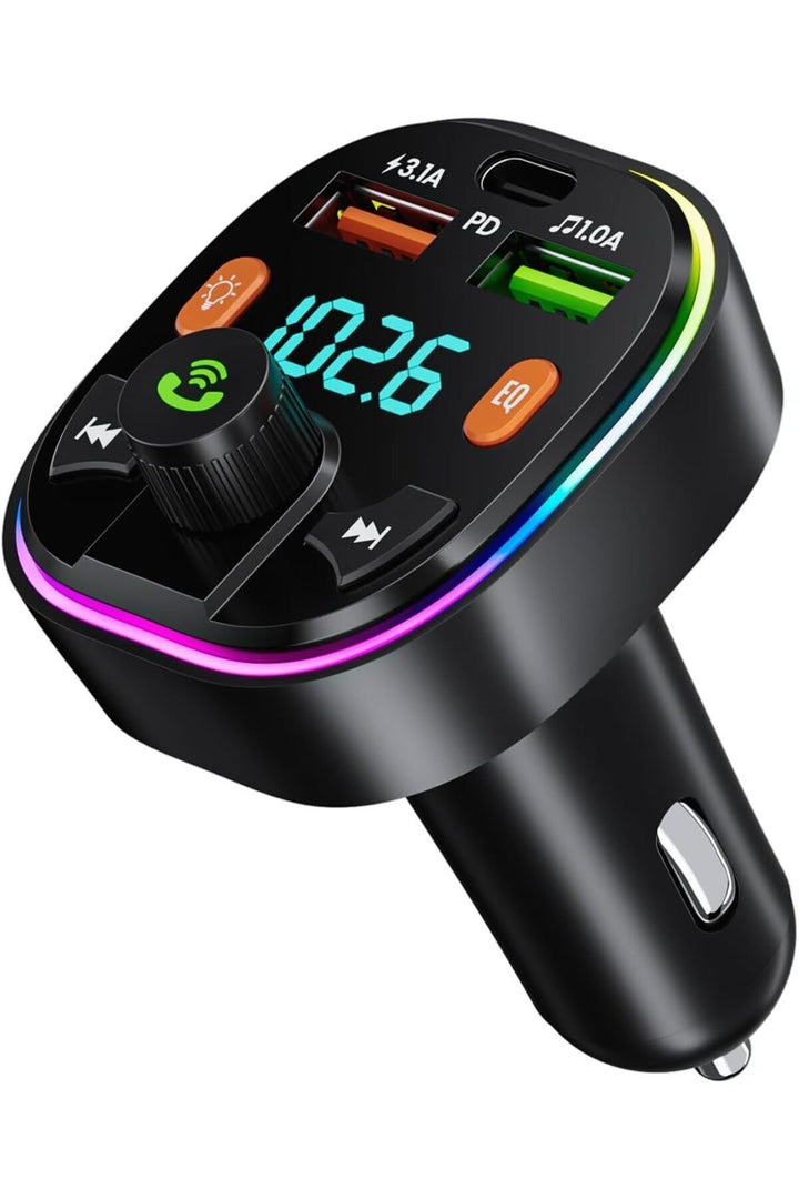 Bluetooth Araç Kiti Araç RGB LED Fm Transmitter USB Type-C MP3 Flash Bellek PD Çakmaklık Girişli