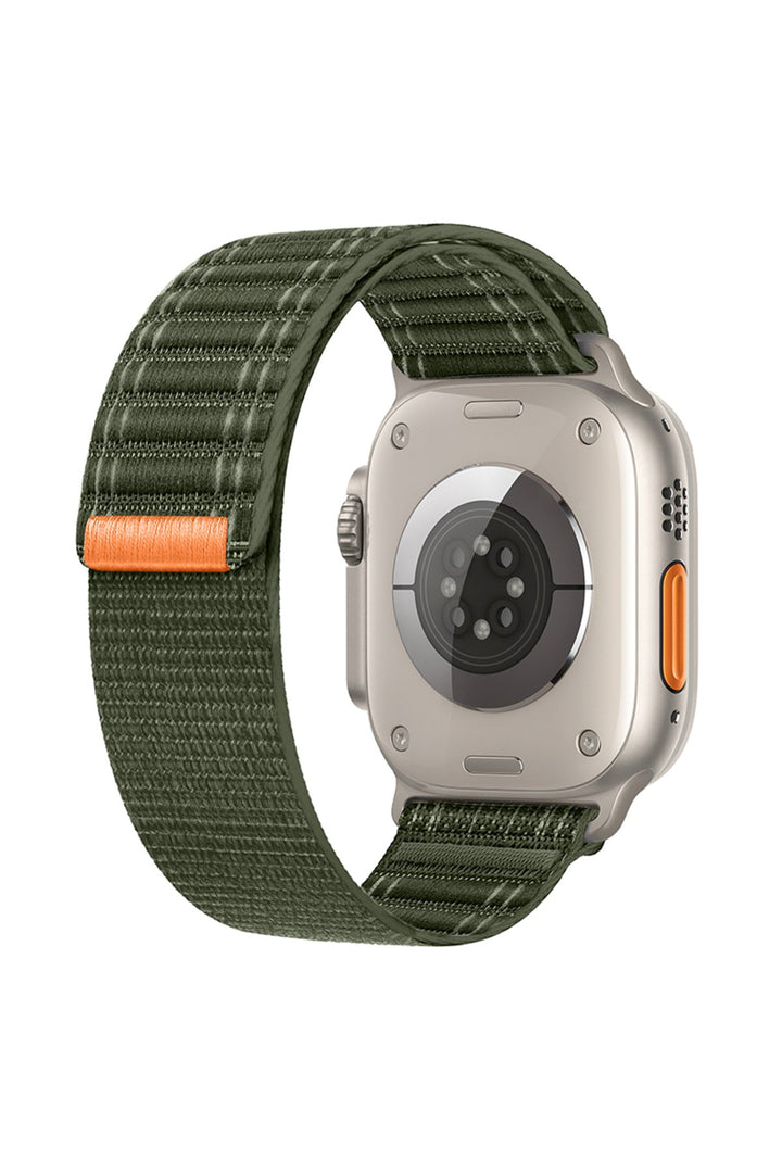 Apple Watch 44mm/45mm/46mm/49mm Uyumlu Kordon Bakla Bölmeli Dizayn Hasır Cırt Dokuma Kumaş Kordon