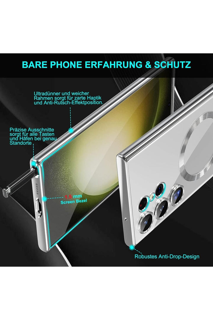 Samsung Galaxy S24 Ultra Uyumlu Kılıf 3D Kamera Lens Korumalı Magsafe Kenarı Renkli Şeffaf Kapak
