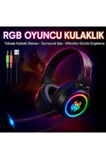 Load image into Gallery viewer, Kulak Üstü Oyuncu Kulaklık RGB Aydınlatmalı Gaming Ayarlanabilir USB 3.5mm Jack Mikrofonlu Kulaklık