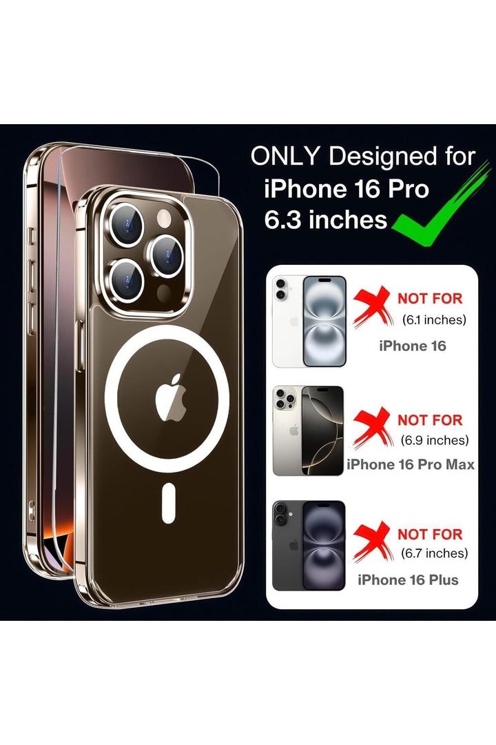 iPhone 16 Pro Uyumlu Kılıf Kamera Koruma Camı Ekran Koruyucu Şeffaf Magsafe Temperli Cam Koruma