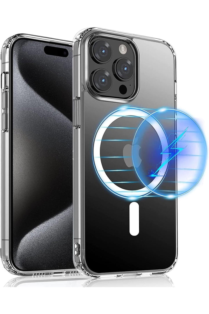 iPhone 15 Pro Uyumlu Kılıf Kamera Çıkıntılı Şeffaf Magsafe Kılıf Kablosuz Şarj Destekli Kapak