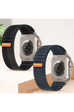 Load image into Gallery viewer, Apple Watch 44mm/45mm/46mm/49mm Uyumlu Kordon Bakla Bölmeli Dizayn Hasır Cırt Dokuma Kumaş Kordon