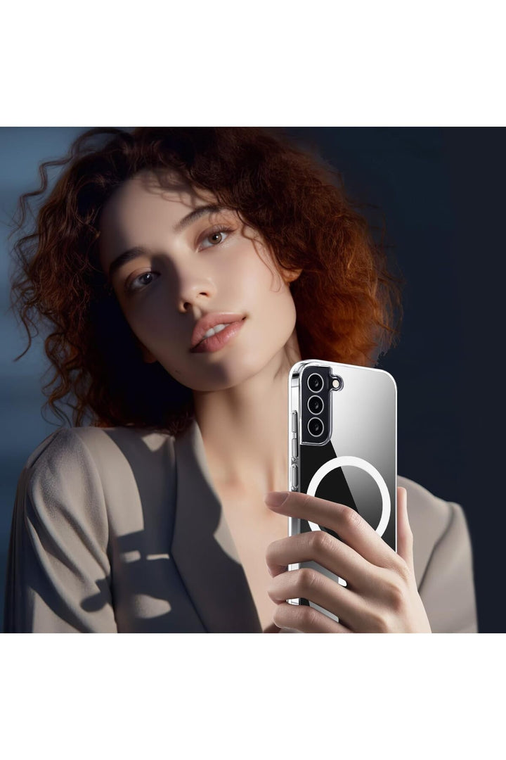 Samsung Galaxy S22 Uyumlu Kılıf Kamera Çıkıntılı Şeffaf Magsafe Kılıf Kablosuz Şarj Destekli Kapak
