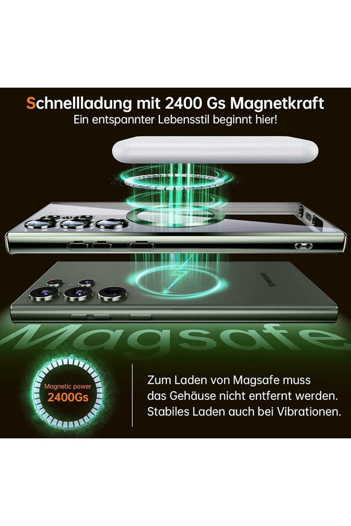 Samsung Galaxy S24 Ultra Uyumlu Kılıf 3D Kamera Lens Korumalı Magsafe Kenarı Renkli Şeffaf Kapak