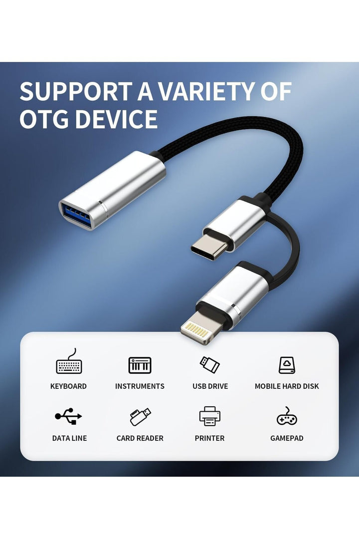 iPhone X/11/12/13/14/15/16 Plus/17 Air/17 Pro Max Uyumlu Type-C/Lightning To USB Çevirici OTG/HUB