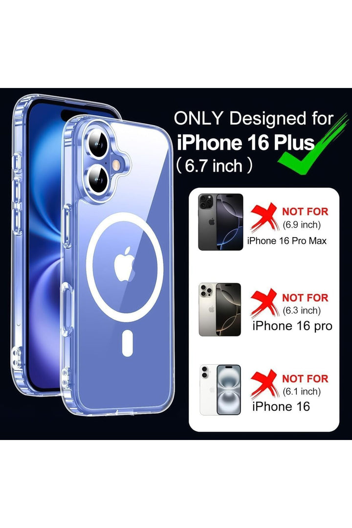 iPhone 16 Plus Uyumlu Kılıf Kamera Koruma Camı Ekran Koruyucu Şeffaf Magsafe Temperli Cam Koruma