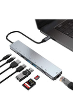 Load image into Gallery viewer, Macbook Uyumlu Type-C Hub 8 Portlu 100W Şarj PD Uyumlu 4K 1080P HDMI 2x USB/RJ45 ETHERNET/Micro SD