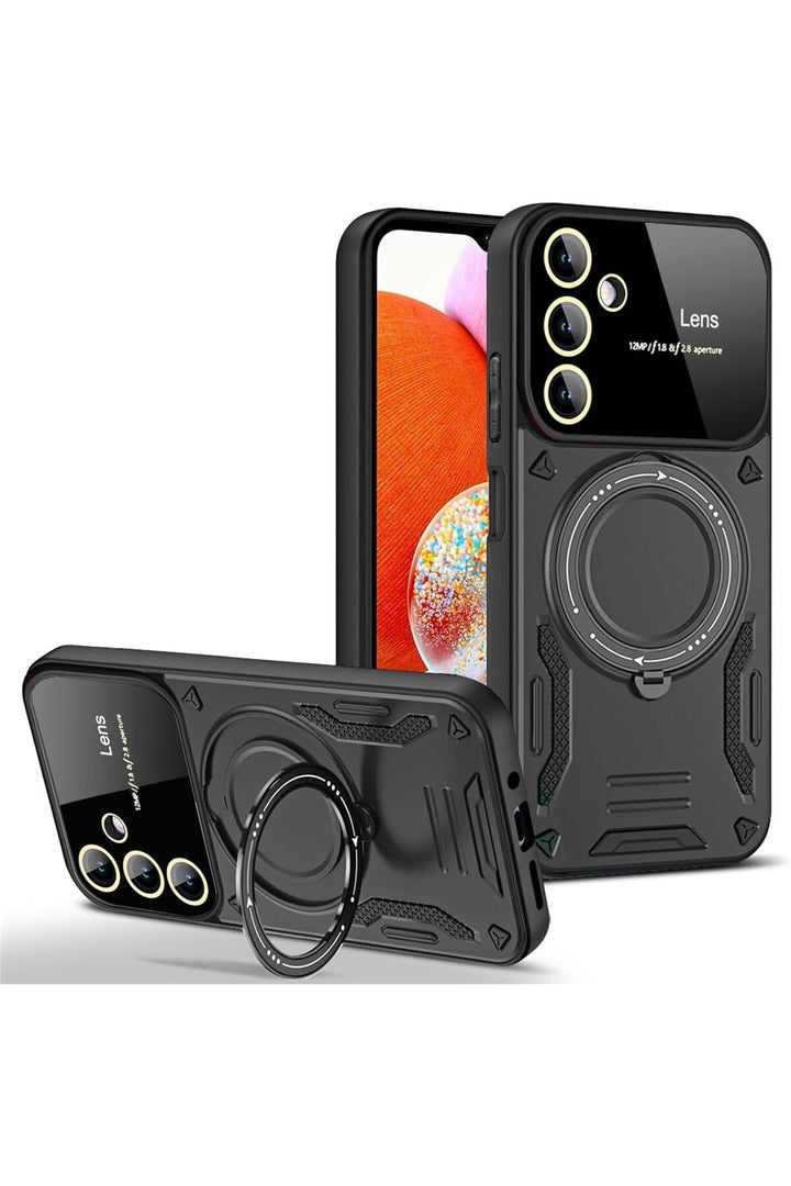 Samsung Galaxy A14 Uyumlu Kılıf Magsafe Standlı Kamera Lens Korumalı Dayanıklı Renkli Tank Kapak