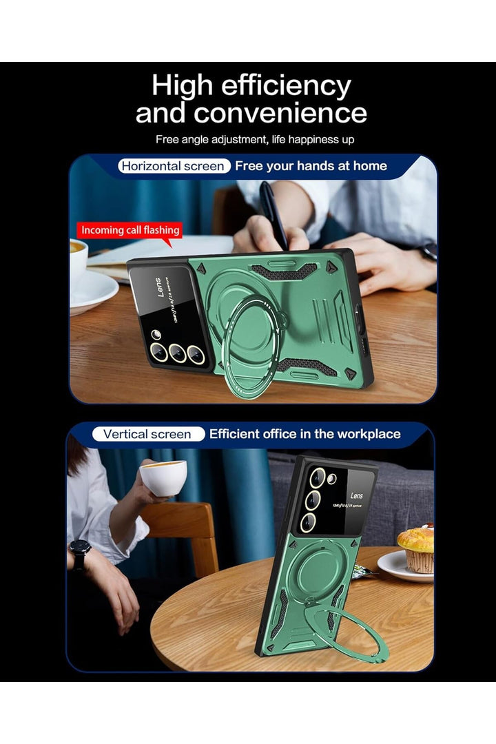 Samsung Galaxy S23 Plus Uyumlu Kılıf Magsafe Standlı Kamera Lens Korumalı Dayanklı Renkli Tank Kapak