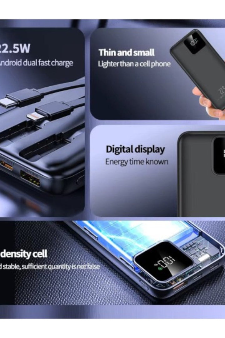 iPhone/Samsung/Mi/Huawei Uyumlu Taşınabilr Hızlı Şarj Aleti 10000 Mah Powerbank LED Gösterge Kablolu