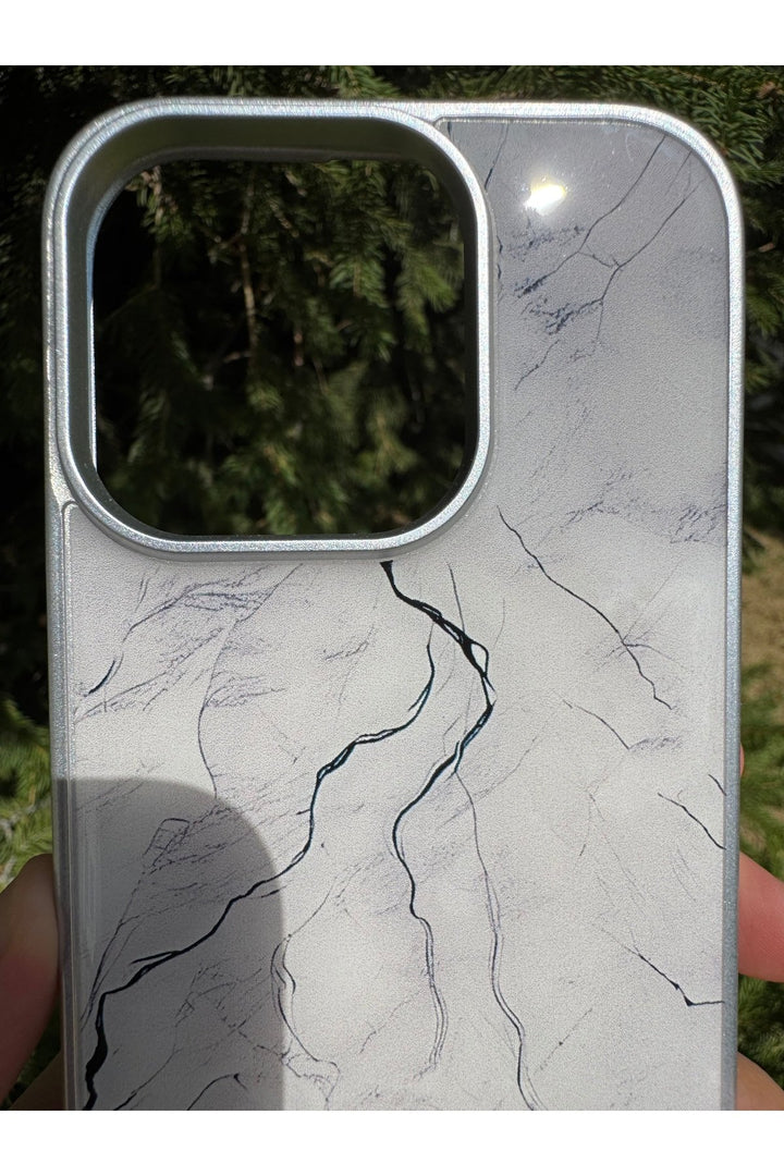 iPhone 16 Pro Uyumlu Kılıf Parlak Mermer Desenli Kamera Kenar Koruyuculu Arka Kapak
