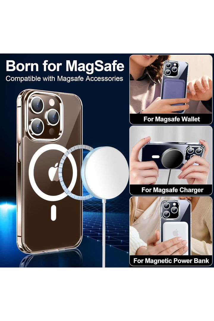 iPhone 15 Pro Max Uyumlu Kılıf Kamera Koruma Camı Ekran Koruyucu Şeffaf Magsafe Temperli Cam Koruma