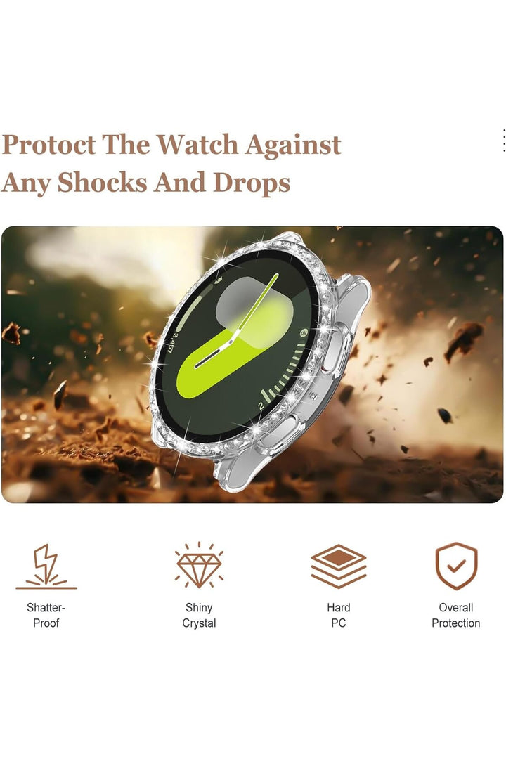 Samsung Galaxy Watch 4/5/6/7 40mm Uyumlu Kılıf Ekran ve Kasa Koruyucu Parlak Taşlı Kasa Koruma Guard