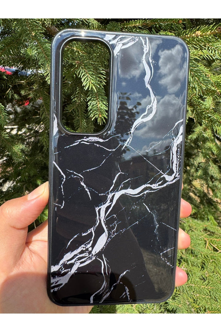 Samsung Galaxy S24 Fe Uyumlu Kılıf Parlak Mermer Desenli Kamera Kenar Koruyuculu Arka Kapak