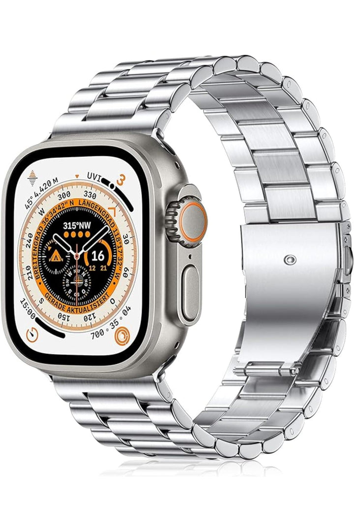 Apple Watch 9 8 7 6 5 4 3 2 Se 42mm/44mm/45mm/49mm Uyumlu Kordon Ayarlanablir Parlak Metal Paslanmaz