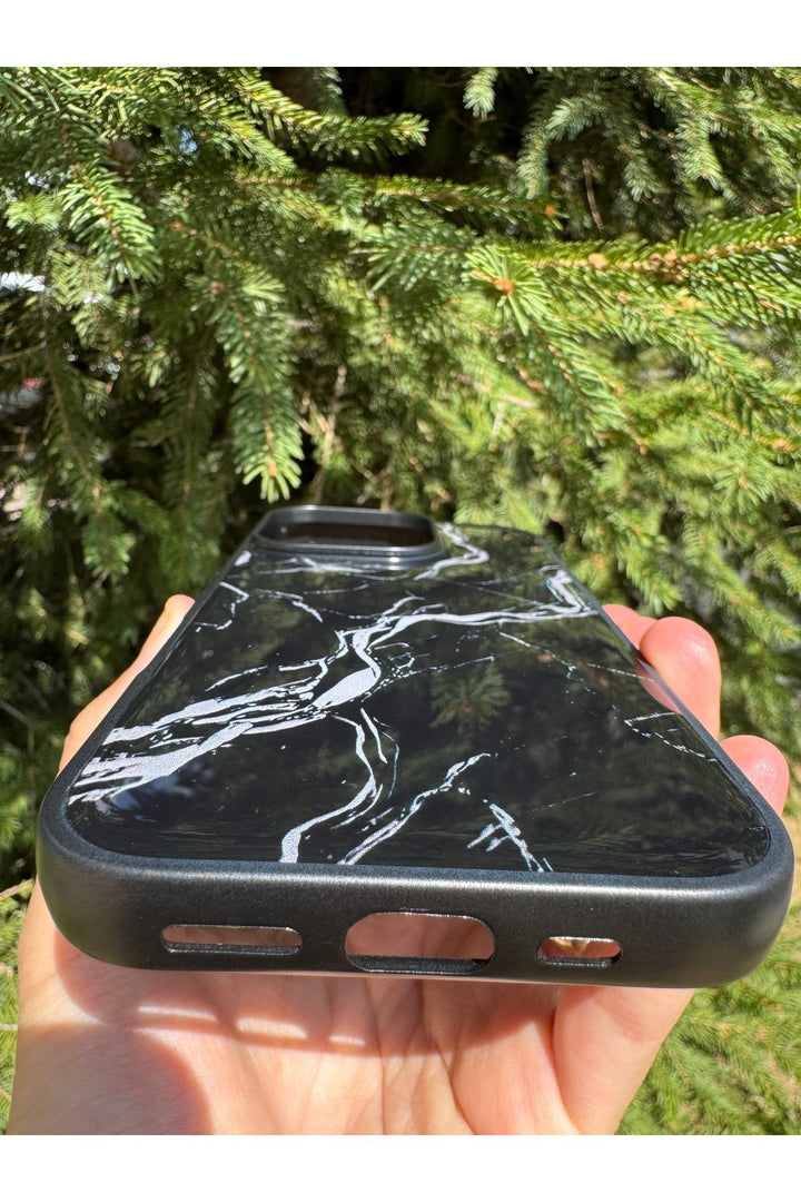 iPhone 16 Pro Uyumlu Kılıf Parlak Mermer Desenli Kamera Kenar Koruyuculu Arka Kapak