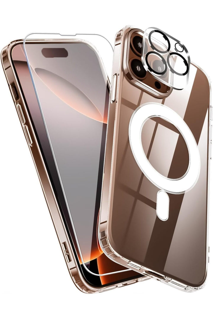 iPhone 15 Pro Max Uyumlu Kılıf Kamera Koruma Camı Ekran Koruyucu Şeffaf Magsafe Temperli Cam Koruma