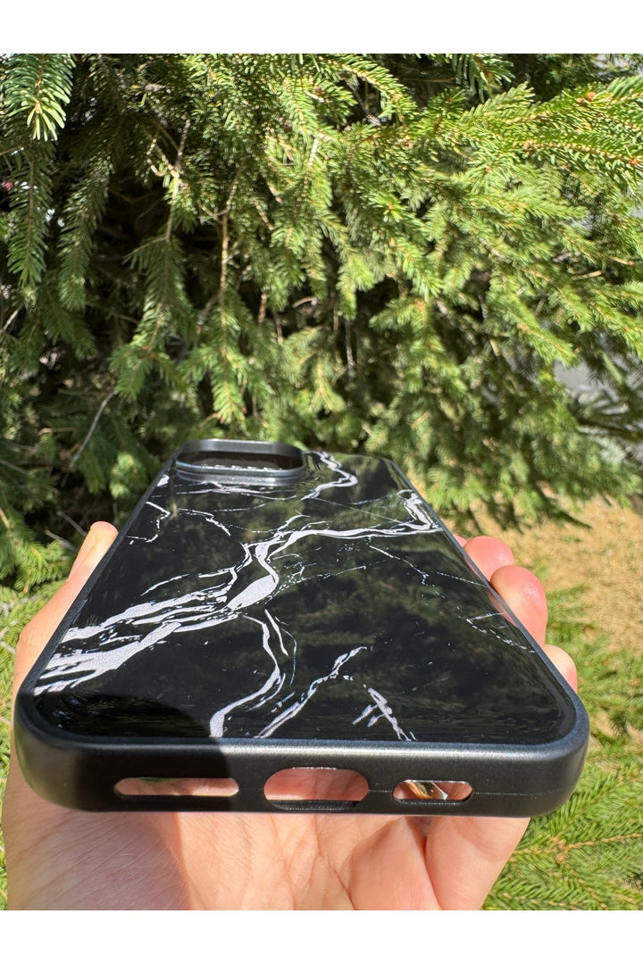 iPhone 14 Pro Max Uyumlu Kılıf Parlak Mermer Desenli Kamera Kenar Koruyuculu Arka Kapak