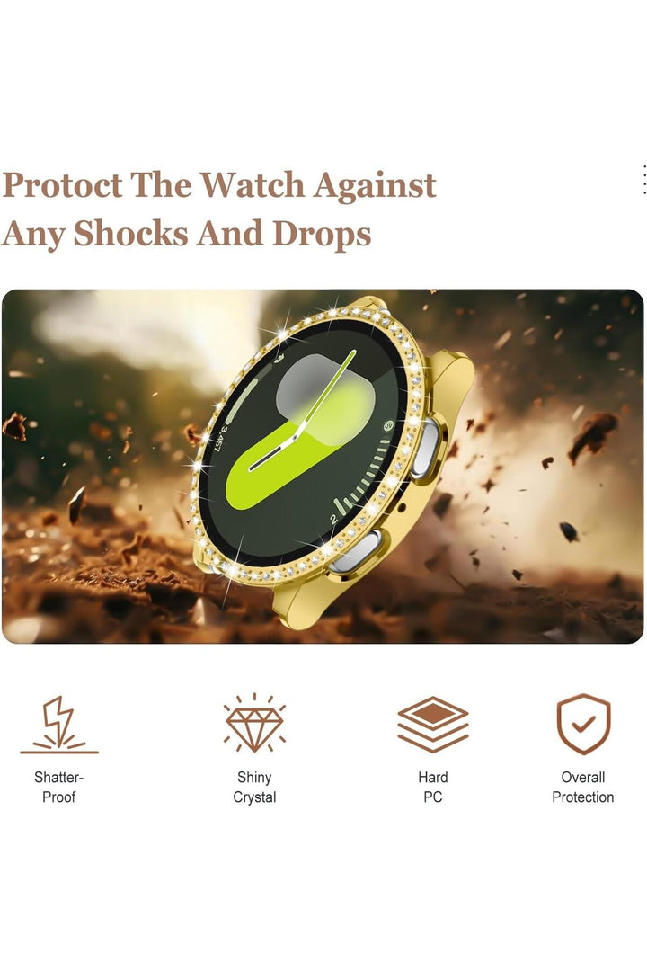 Samsung Galaxy Watch 4/5/6/7 44mm Uyumlu Kılıf Ekran ve Kasa Koruyucu Parlak Taşlı Kasa Koruma Guard