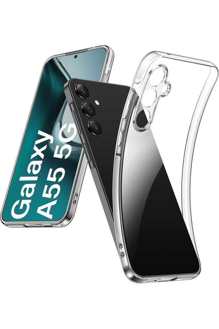 Samsung Galaxy A55 Uyumlu Kılıf 3D Kamera Koruma Darbe Önleyici Şeffaf Esnek Renksiz Silikon Kapak