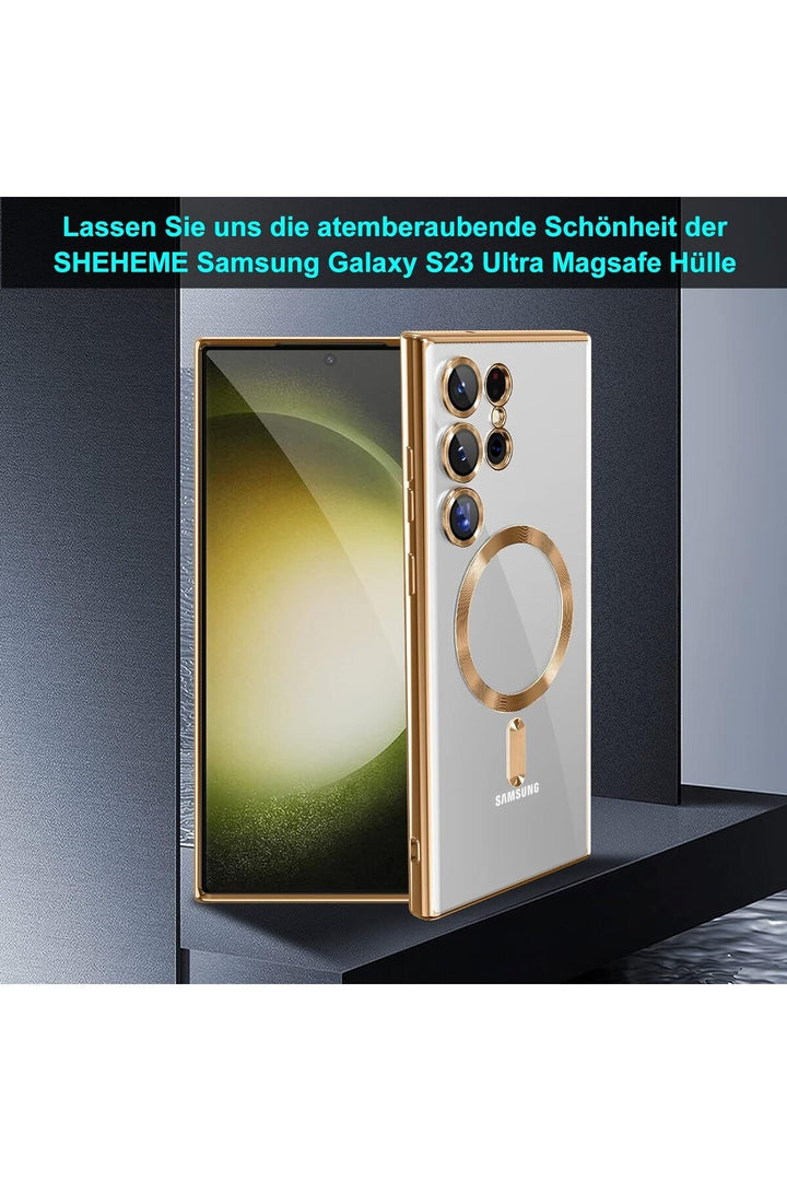 Samsung Galaxy S23 Ultra Uyumlu Kılıf 3D Kamera Lens Korumalı Magsafe Kenarı Renkli Şeffaf Kapak