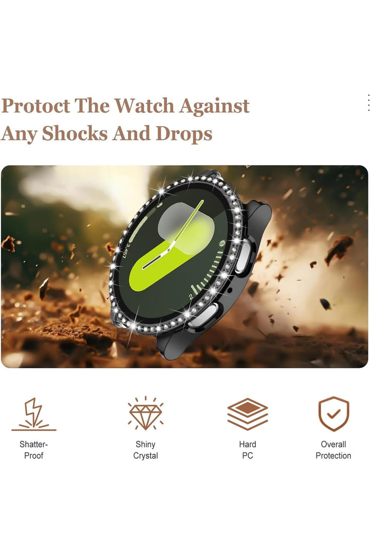 Samsung Galaxy Watch 4/5/6/7 40mm Uyumlu Kılıf Ekran ve Kasa Koruyucu Parlak Taşlı Kasa Koruma Guard