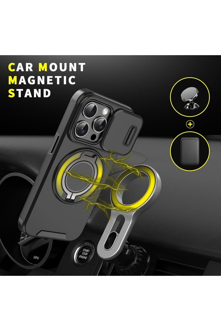 iPhone 15 Pro Uyumlu Kılıf Kamera Korumalı Sürgülü 360 Dönebilen Magsafe Stand Renkli Tank Kapak