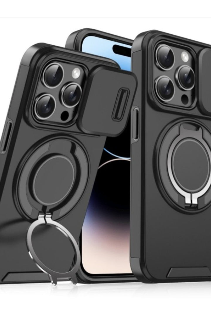 iPhone 14 Pro Uyumlu Kılıf Kamera Korumalı Sürgülü 360 Dönebilen Magsafe Stand Koruyucu Tank Kapak