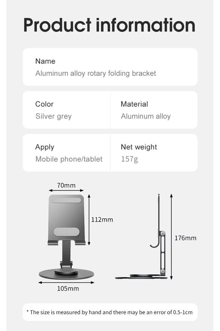 Yüksek Kaliteli Metal Katlanabilir 360 Dönebilen Kaymaz Taban Telefon Tutucu Masa Üstü Tablet Standı