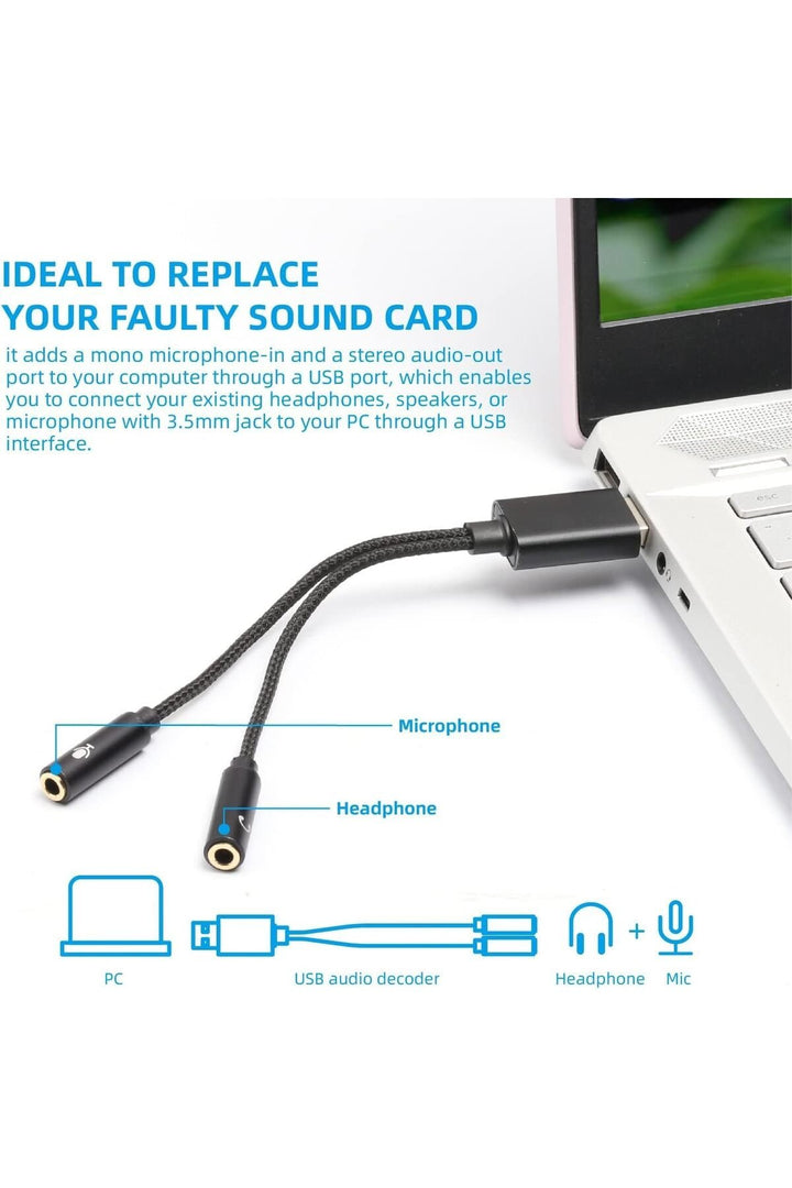 USB To 3.5mm Jack Çevirici USB To Kulaklık ve Mikrofon Çevirici Ses Kartlı Notebook PC Dönüştürücü