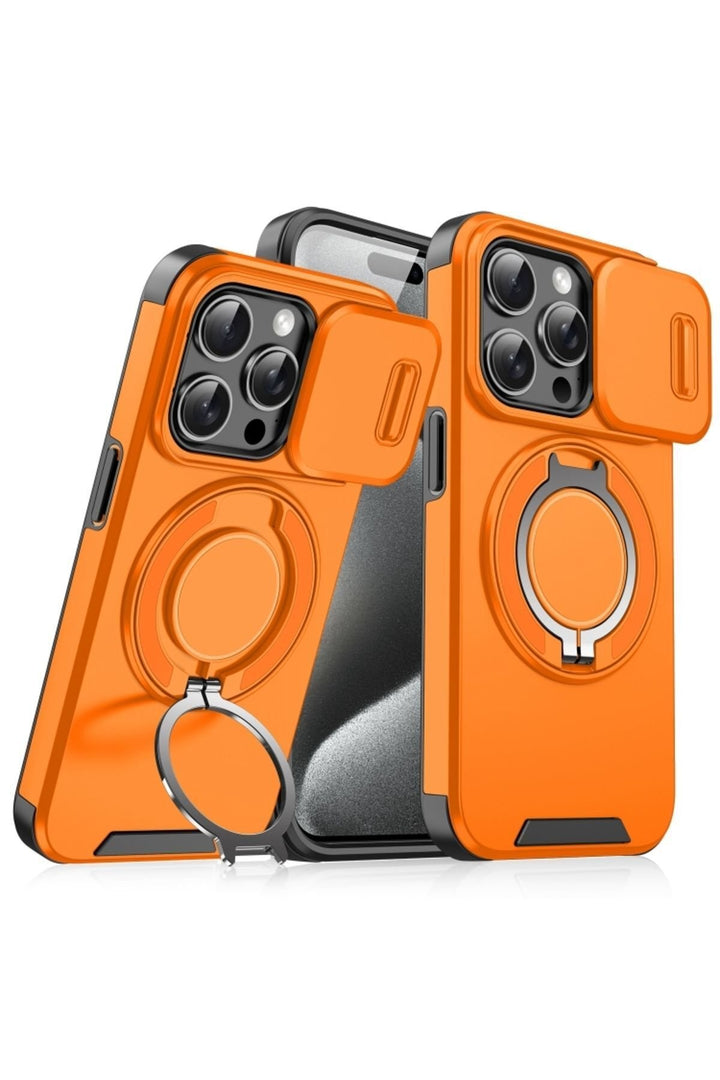 iPhone 14 Pro Max Uyumlu Kılıf Kamera Korumalı Sürgülü 360 Dönebilen Magsafe Stand Renkli Tank Kapak