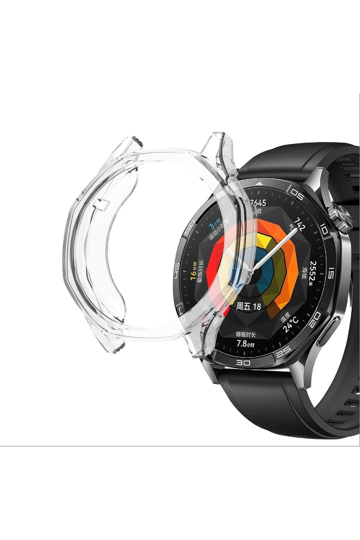 Huawei GT5 46mm Uyumlu Kılıf Şeffaf Kasa ve Ekran Koruyucu Esnek Silikon Ekran Kasa Koruma Kapak