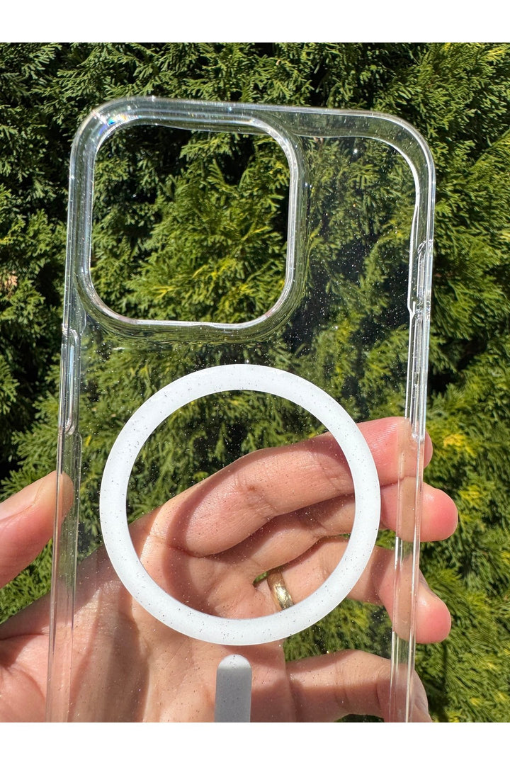 iPhone 15 Pro Uyumlu Simli Kılıf Sert Sararmaz Magsafe Kamera Kenarı Koruyucu Dayanıklı Kapak