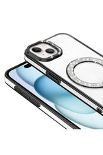 Load image into Gallery viewer, iPhone 15 Uyumlu Kılıf Simli Parlak Stand Olabilen Magsafe Şarj için Uygun Renkli Arka Kapak
