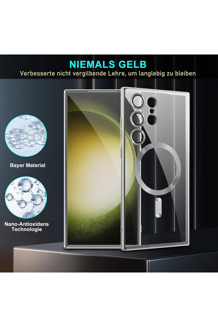 Samsung Galaxy S23 Uyumlu Kılıf 3D Kamera Lens Korumalı Magsafe Kenarı Renkli Şeffaf Kapak