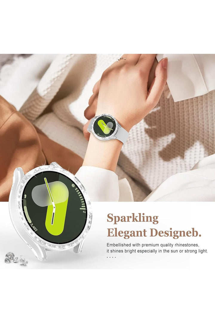 Samsung Galaxy Watch 4/5/6/7 40mm Uyumlu Kılıf Ekran ve Kasa Koruyucu Parlak Taşlı Kasa Koruma Guard