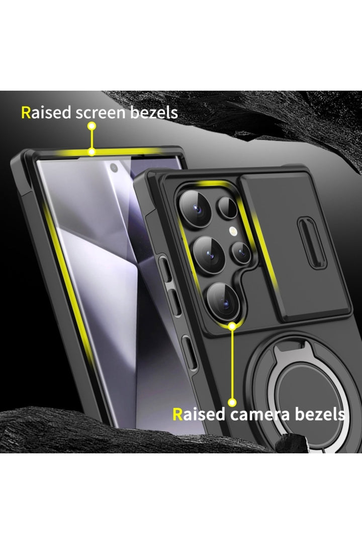 Samsung Galaxy A16 Uyumlu Kılıf Kamera Korumalı Sürgülü 360 Dönebilen Magsafe Stand Tank Kapak