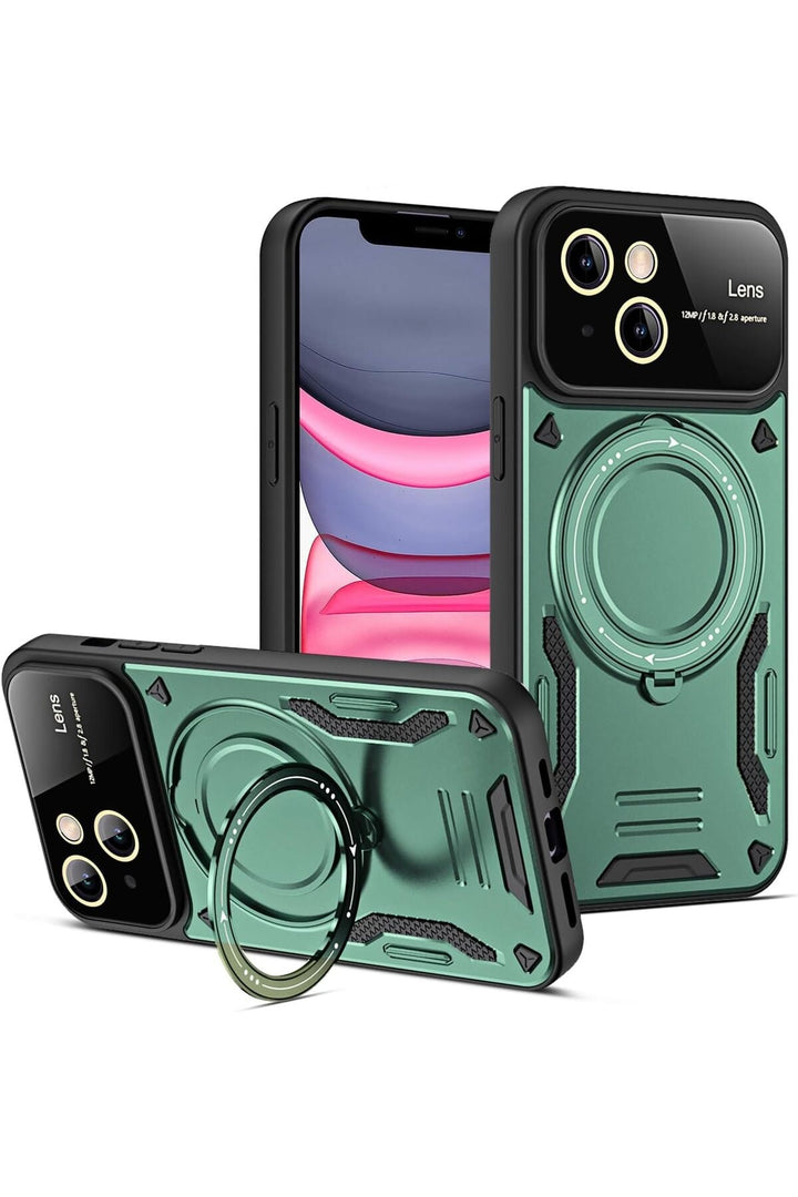 iPhone 15 Plus Uyumlu Kılıf Magsafe Standlı Kamera Lens Korumalı Dayanıklı Renkli Tank Kapakk