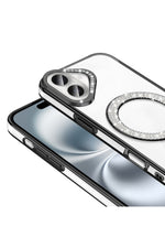Load image into Gallery viewer, iPhone 16 Uyumlu Kılıf Simli Parlak Stand Olabilen Magsafe Şarj için Uygun Renkli Arka Kapak