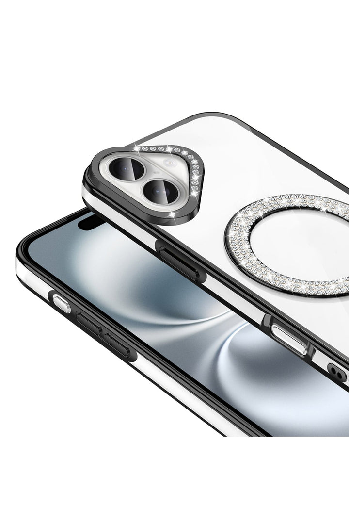 iPhone 16 Uyumlu Kılıf Simli Parlak Stand Olabilen Magsafe Şarj için Uygun Renkli Arka Kapak